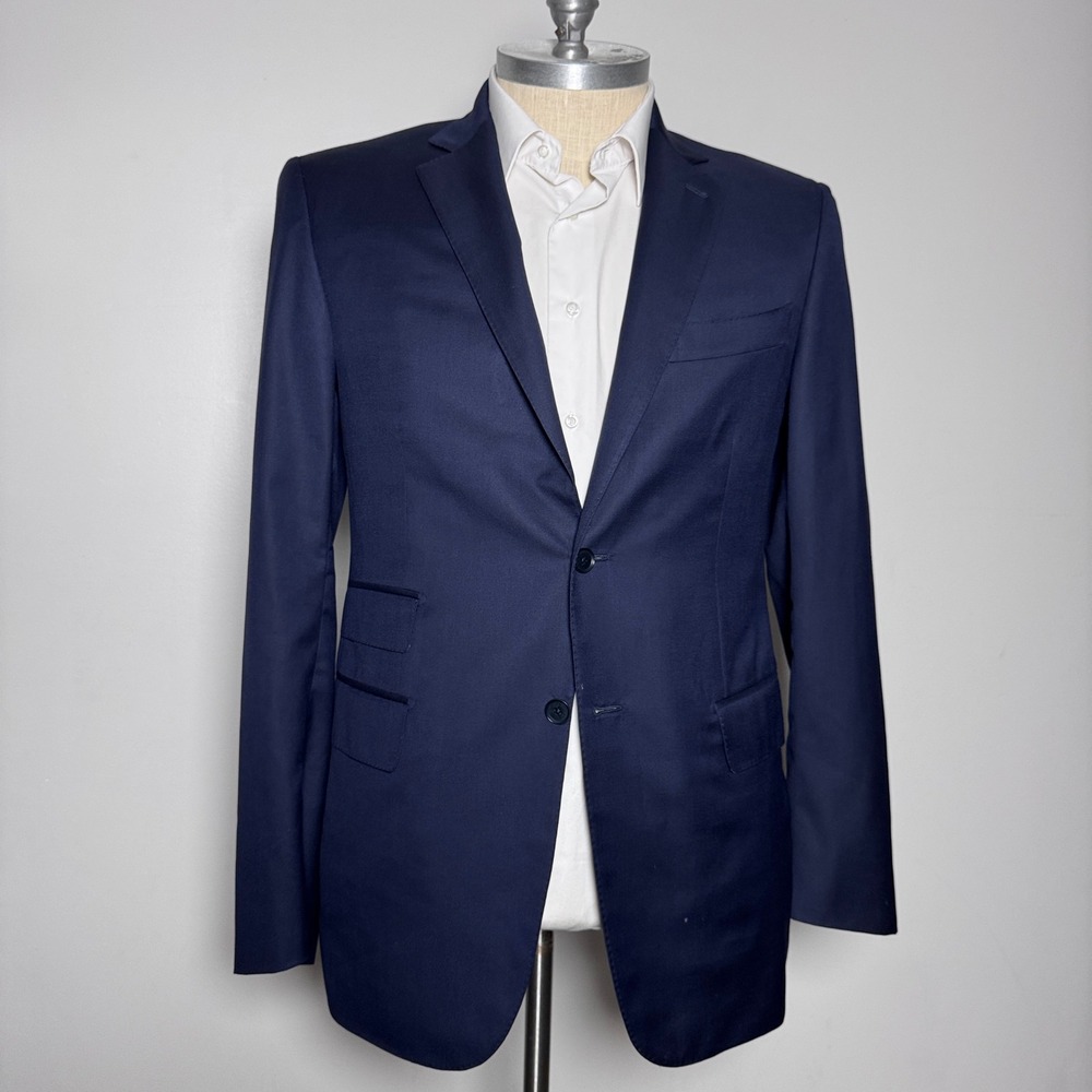 ISAIA Napoli Blazer Mens 56 8L US 46L Navy Blue Solid Aquaspider 160s Wool